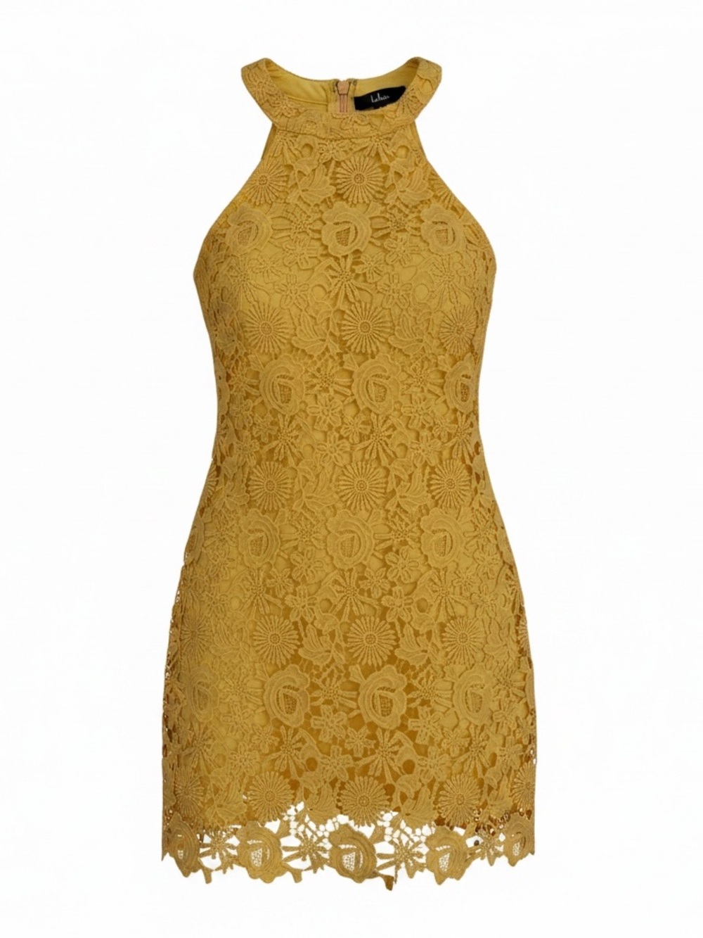 Lulus Yellow Floral Lace Halter Mini Dress XS
